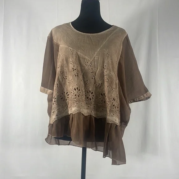 Pretty Angel Brown top, tunic, butterfly arms, layered, sheer,asymmetrical,Small - Picture 4 of 4